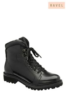 Ravel Black Leather Block-Heel Zip-Up Ankle Boots (Q26937) | €51