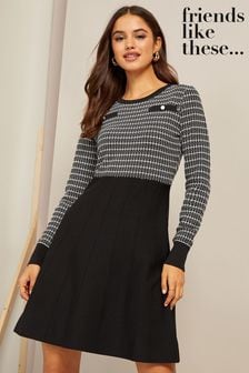 Friends Like These Black Boucle 2 in 1 Mini Fit and Flare Dress (Q26978) | €26