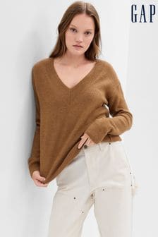 Brown - Udoben pulover z V-izrezom Gap Forever (Q27280) | €40