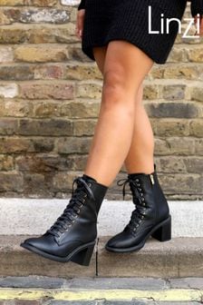 Linzi Black Zandy Lace Up Block Heel Ankle Boot (Q27298) | €25