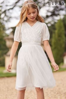 Lipsy White Puff Sleeve Tulle Occasion Dress (Q27574) | INR 5,954 - INR 6,615