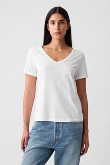 Gap White Organic Cotton Vintage Short Sleeve V Neck T-Shirt (Q28323) | €20.50