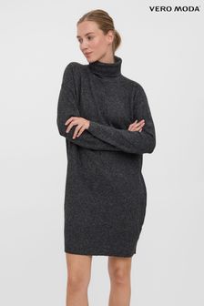 VERO MODA Grey Long Sleeve High Neck Cosy Knitted Jumper Dress (Q28433) | €36