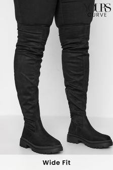 Yours Curve Black Wide Fit Over The Knee Cleated Boot (Q28647) | ￥10,570