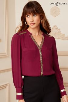 Ягодно-красный - Love & Roses блузка с V-образным вырезом и пайетками (Q28762) | €24