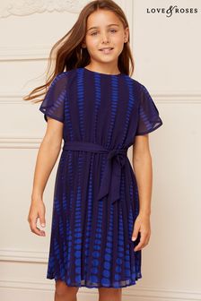 Love & Roses Blue Polka Dot Printed Tulip Sleeve Belted Dress (Q28765) | €60 - €72