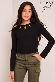 Lipsy Black Eyelet Long Sleeve Top (5-16yrs) (Q28805) | HK$113 - HK$183