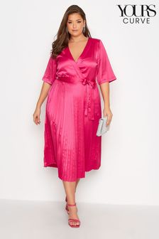 Yours Curve Pink London Premium Satin Wrap Pleated Dress (Q28938) | €31