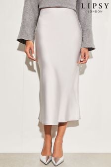 Lipsy Silver Satin Bias Cut Midi Skirt (Q28992) | INR 2,972