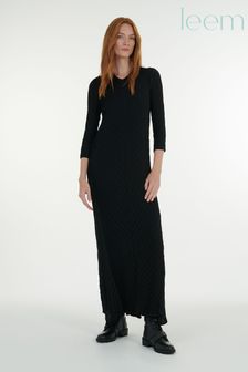 leem Black Herringbone Plissé Maxi Dress (Q29417) | 417 zł