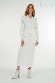 leem White Batwing Ribbed Knit Sweater (Q29423) | 278 zł