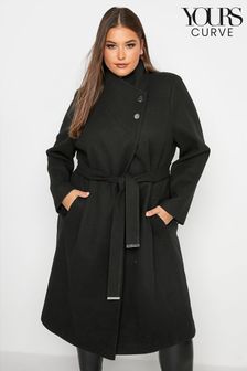 Yours Curve Black Belted Wrap Coat (Q29622) | €48