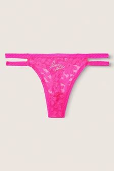 Victoria's Secret PINK Atomic Pink With Graphic Pink Lace Thong Knickers (Q29644) | €12