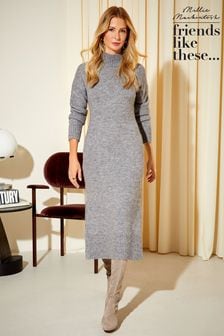 Friends Like These Grey Cosy Roll Neck 3/4 Sleeve Knitted Midi Dress (Q29722) | €60