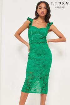 Lipsy Green Lace Corset Midi Dress (Q29788) | INR 7,826