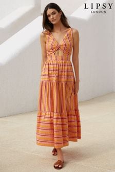 Lipsy Orange Cut Out Tie Back Maxi Dress (Q29992) | €55