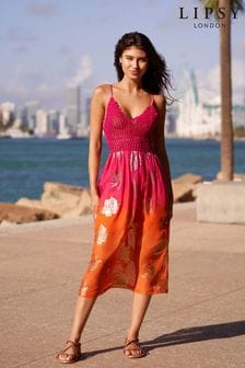 Lipsy Pink Crochet Cami Metalic Midi Dress (Q29995) | €35