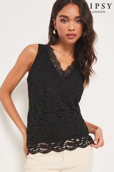 Lipsy Black Lace Lace V Neck Cami Vest Top (Q30004) | €25