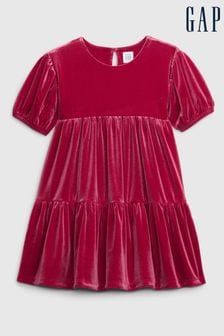 Gap Pink Velour Tiered Short Sleeve Round Neck Dress (Q30162) | €17