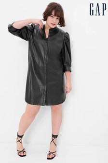 Gap Black Faux-Leather Puff Sleeve Round Neck Mini Shirt Dress (Q30245) | €22.50