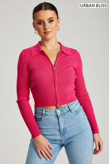 Urban Bliss Pink Zip Collar Cardigans (Q30324) | ₪ 121