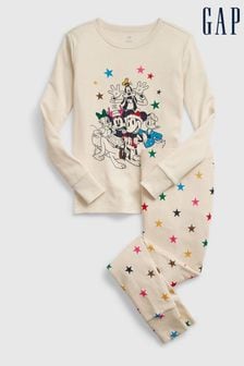Gap Beige Disney Mickey Mouse Long Sleeve Pyjama Set (Q30355) | €39