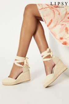 Lipsy Cream Regular Fit Closed Toe Ankle Tie Espadrille Wedges Sandal (Q30724) | €30