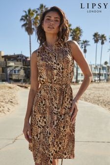 Imprimé animal léopard - Lipsy robe chemise sans manches nouée à la taille Mini Holiday Shop (Q30821) | €17