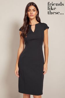 Черный - Платье миди с короткими рукавами и V-образным вырезом Friends Like These (Q30822) | €30