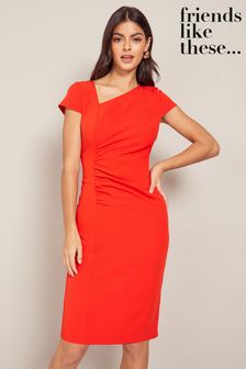 Friends Like These Red Asymmetrical Tailored Short Sleeve Midi Dress (Q30824) | €29