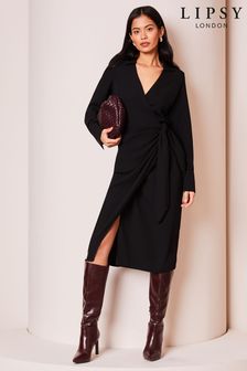Lipsy Black Long Sleeve Hardware Cuff Wrap Shirt Dress (Q30948) | 345 zł