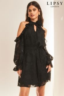 Lipsy Black Cold Shoulder Corsage Mini Dress (Q30949) | €29