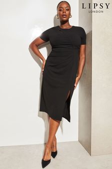 Lipsy Black Curve Cut Out Ruched Short Sleeve Bodycon Dress (Q30996) | $94
