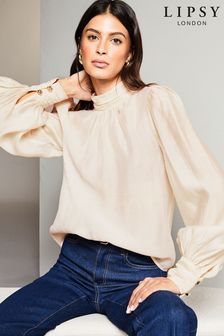 Creme - Lipsy Langärmelige Bluse mit Stehkragen (Q31010) | 57 €