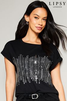Lipsy Black Hotfix Round Neck T-Shirt (Q31012) | kr410