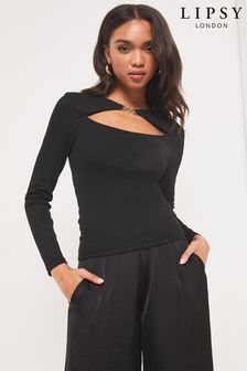 Lipsy Black Hardware Cut Out Top (Q31486) | €16
