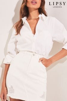 Lipsy White Distressed Distressed Denim Summer Mini Skirt (Q31493) | €22