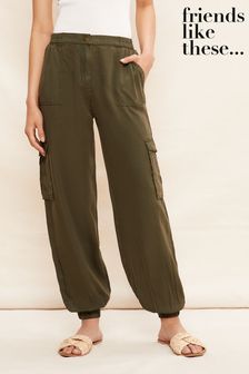 Friends Like These Khaki Green Soft Touch Lyocell Cargo Trousers (Q31531) | €24
