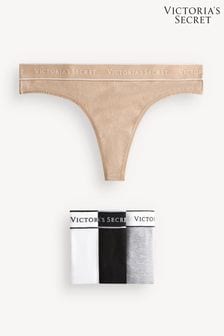 Victoria's Secret Black/White/Grey/Nude Thong Logo Multipack Knickers (Q31606) | €23