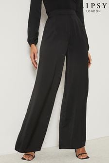 Lipsy Black Satin Wide Leg Tailored Trousers (Q31696) | TRY 657