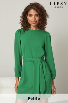 Zelena - Lipsy obleka z dolgimi rokavi, okroglim ovratnikom in zavezovanjem v pasu (Q32040) | €35