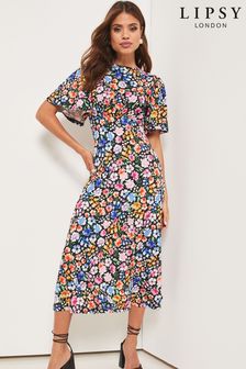 Яркий в цветочек - Платье миди с короткими рукавами Lipsy  (Q32073) | 29 630 тг