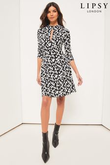 Lipsy Monochrome Jersey Long Sleeve Ruched Keyhole Mini Dress (Q32074) | 25 €