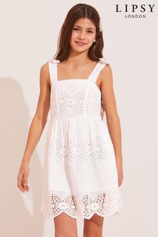 Lipsy White Bow Strap Crochet Dress (Q32081) | INR 3,749 - INR 4,631