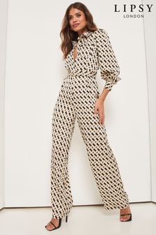 Lipsy Black Belted Shirt Style Long Sleeve Summer Wide Leg Jumpsuit (Q32084) | 82 €