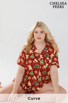 Set de pijamale scurte cu nasturi Crăciun cookie Chelsea Peers (Q32272) | 214 LEI