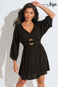 Pour Moi Black Ecovero Crinkle O Ring Cover Up (Q32565) | $72