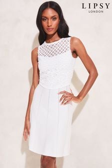 Lipsy Ivory Crochet Knitted Lace Fit and Flare Dress (Q32623) | INR 5,362