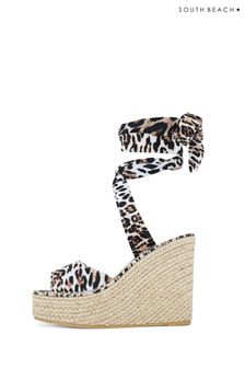 South Beach Brown Leopard Print Chunky Wedge Sandal (Q32773) | €11.50