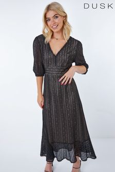 Dusk Black Stretch Lace Frill Hem Dress (Q32857) | €29